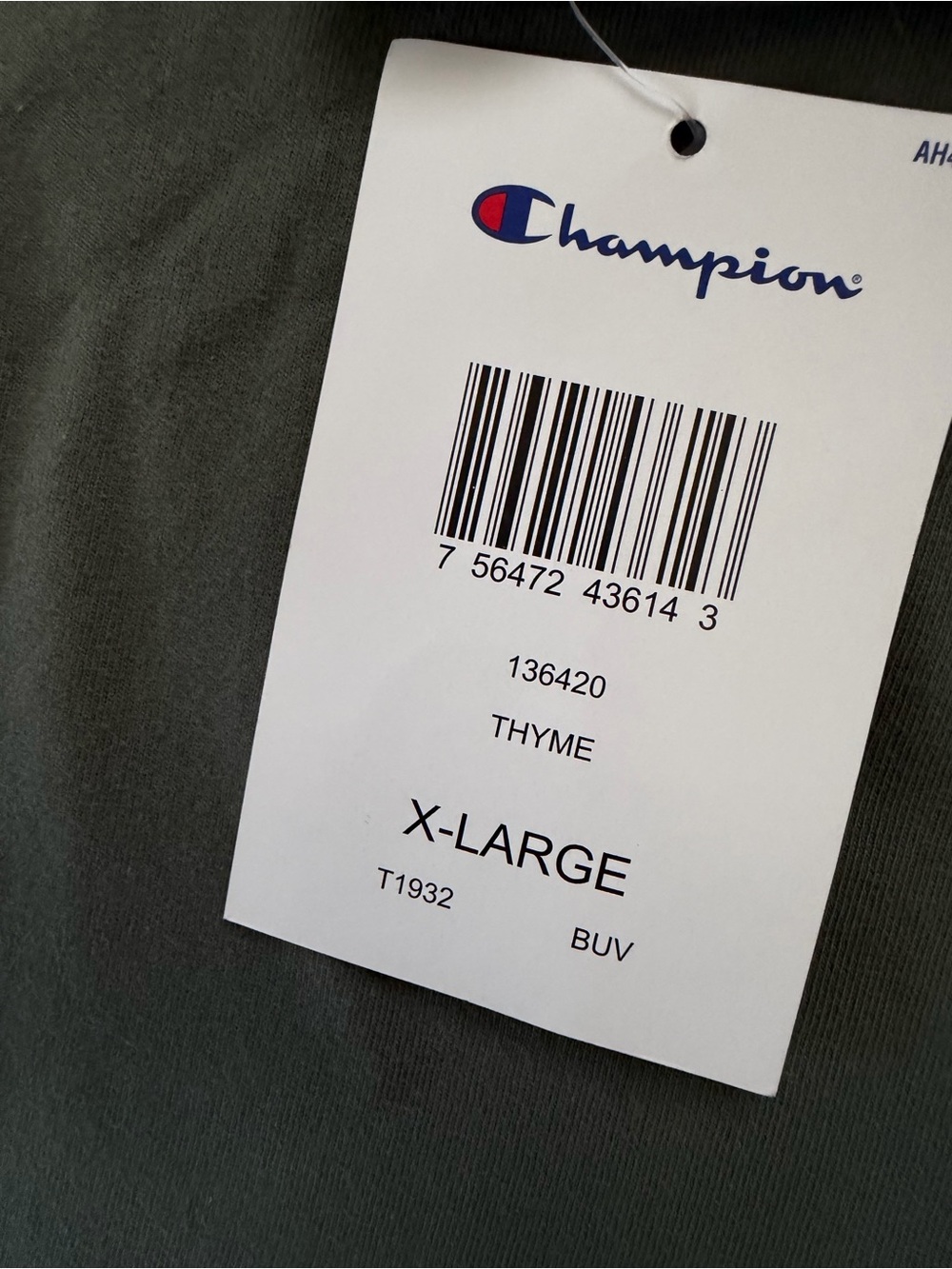 Champion Olive Thyme Green Color Classic Crewneck T-Shirt Men’s Size XL NWT - Picture 3 of 6